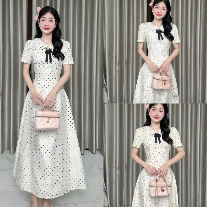  SHD- Đầm Dài Cổ Sen Vải Hoa Nhí Tặng Tag Nơ Phong Cách Thời Trang Sang Trọng Vải Mềm Mại Thoải Mái Phù Hợp Nhiều Dịp 