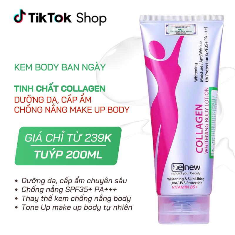 BENEW Kem Body Dưỡng Da Collagen Whitening 200ml SPF35+ PA+++ Chống Nắng Dưỡng Ẩm Cấp Niacinamide Adenosine Cho Da Nữ