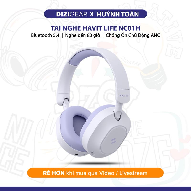 [Dizigear x Huỳnh Toàn] Tai Nghe Headphone HAVIT LIFE NC01H, BT 5.4, Màng Loa 40mm, Chống Ồn ANC, Nghe Đến 80H - Chính Hãng BH 12 Tháng