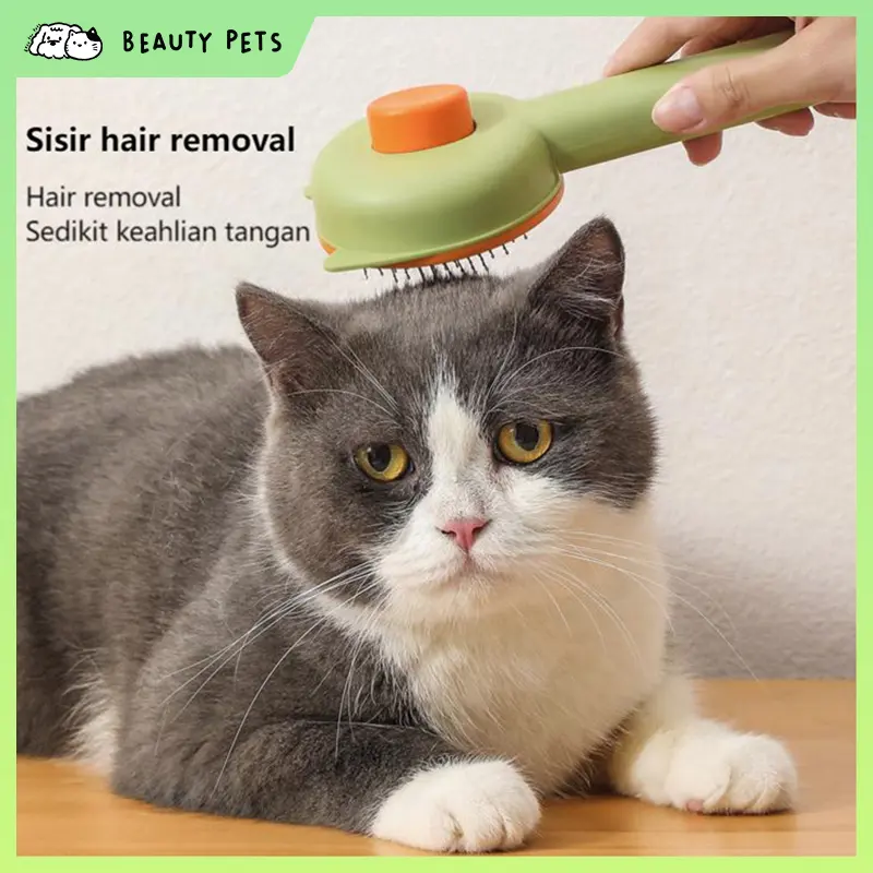 BP-040102 Sisir Bulu Kucing & Anjing Otomatis, Tombol Sisir Perawatan Hewan Peliharaan, Sisir Grooming Kucing & Anjing, Mudah Digunakan dan Efektif