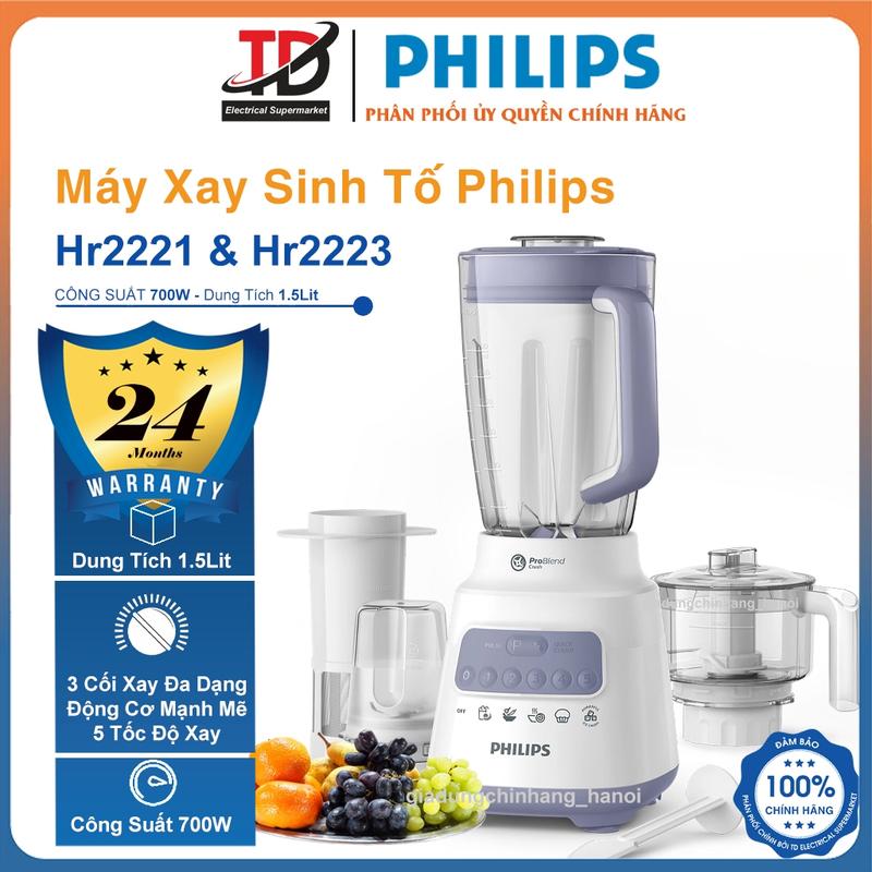 Máy Xay Sinh Tố Philips Hr2223 / Hr2221, Công Suất 700W - 5 Tốc Độ Xay, Đa Dạng…