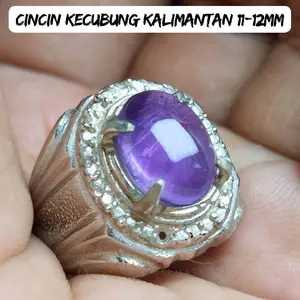 Cincin Batu Kecubung Kalimantan Dim 11-12mm Asli Natural / Kristal Giwang Amethys Ungu Rings Akik Alpaka Super Mewah Elegan