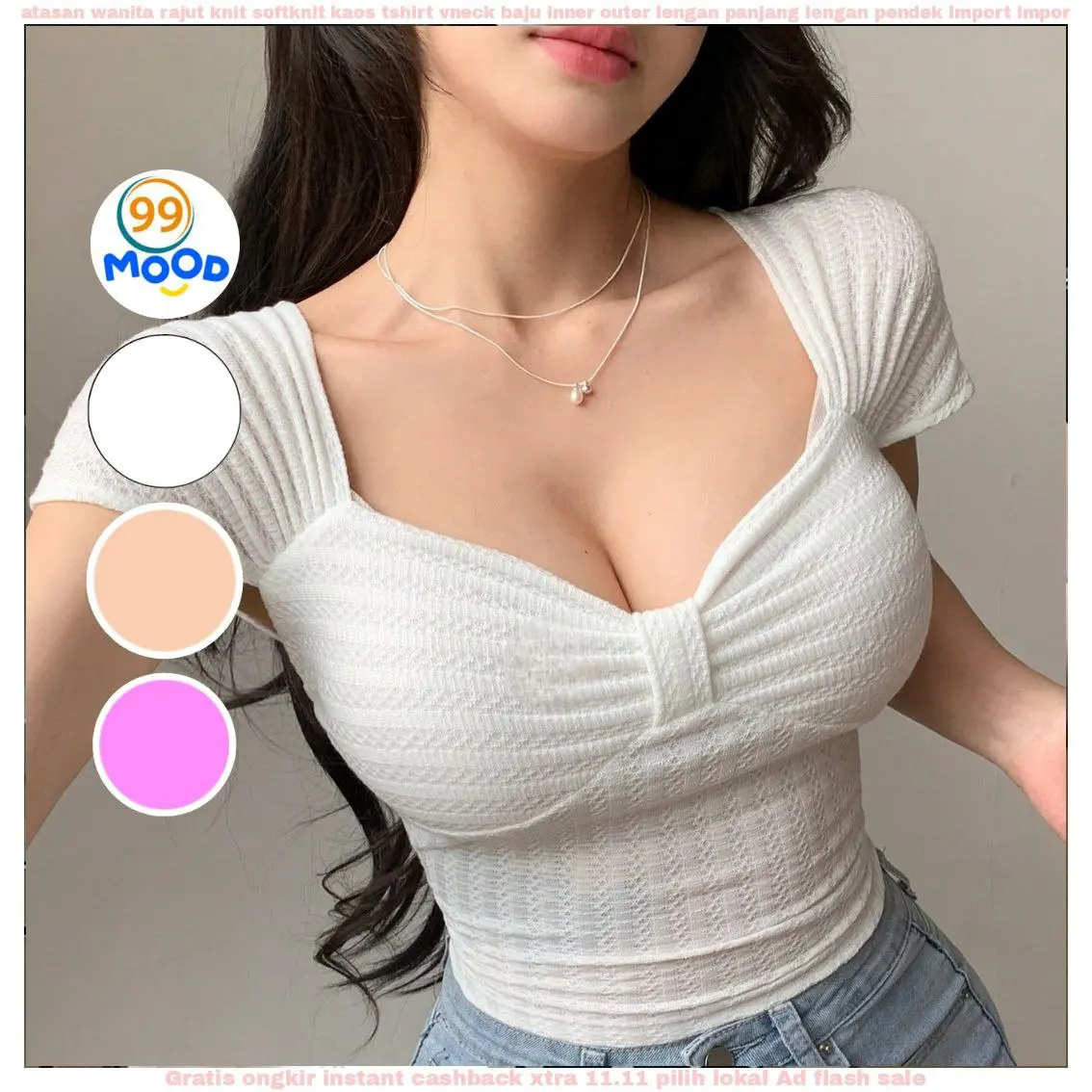 Atasan Wanita ,  Croptop Rajut Lengan Pendek 99mood 8178 Knitwear Bulat Nyaman - Best Seller People Choice Baju lengan pendek