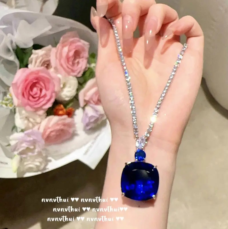 VJB-068 Safir Madagaskar, cincin zirkon karat besar, set anting dan kalung 2