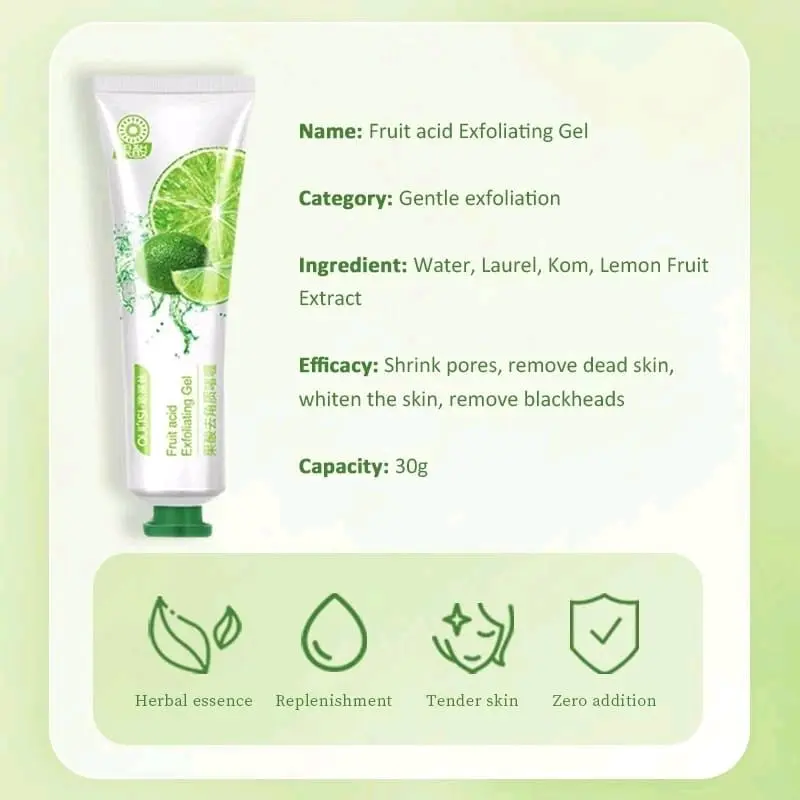 OULISI Fruit Acid Exfoliating Gel Facial Mengangkat Kulit Mati Cleanser Muka Mencerahkan Wajah Cleansing Bersihkan Kotoran 8