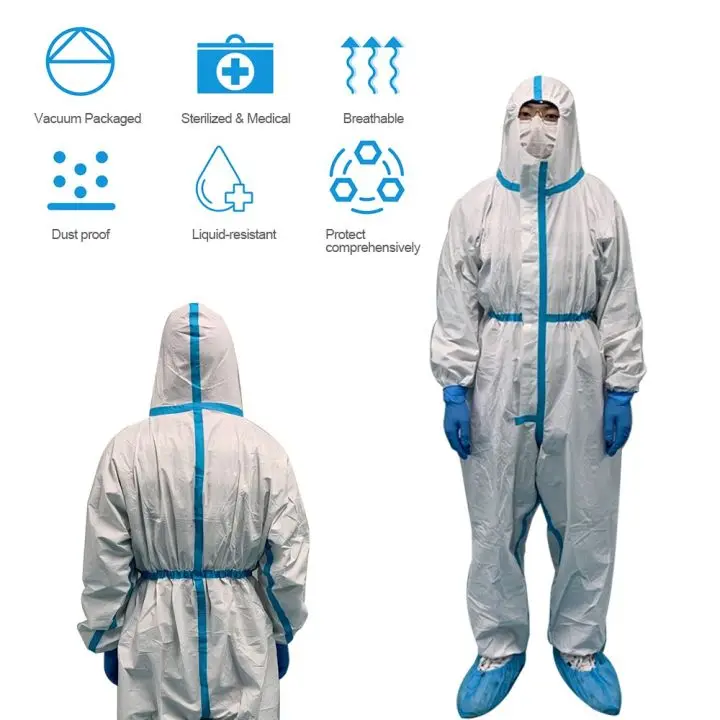 DISPOSABLE PPE COVERALL SUIT HAZMAT SUIT BUNNY SUIT WITH BLUE LINING