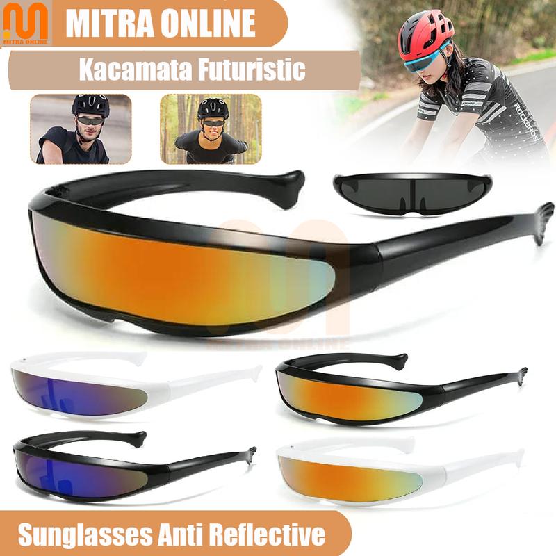 TRAFA Kacamata Pria Futuristic Sunglasses Anti-Reflective UV400 - TF267 - Black Novelty Futuristic Mirrored Sunglasses Alien Glasses Fancy Dress Props Funny Stylish Perfect Fit for Halloween or Any Party Mitra Online 0