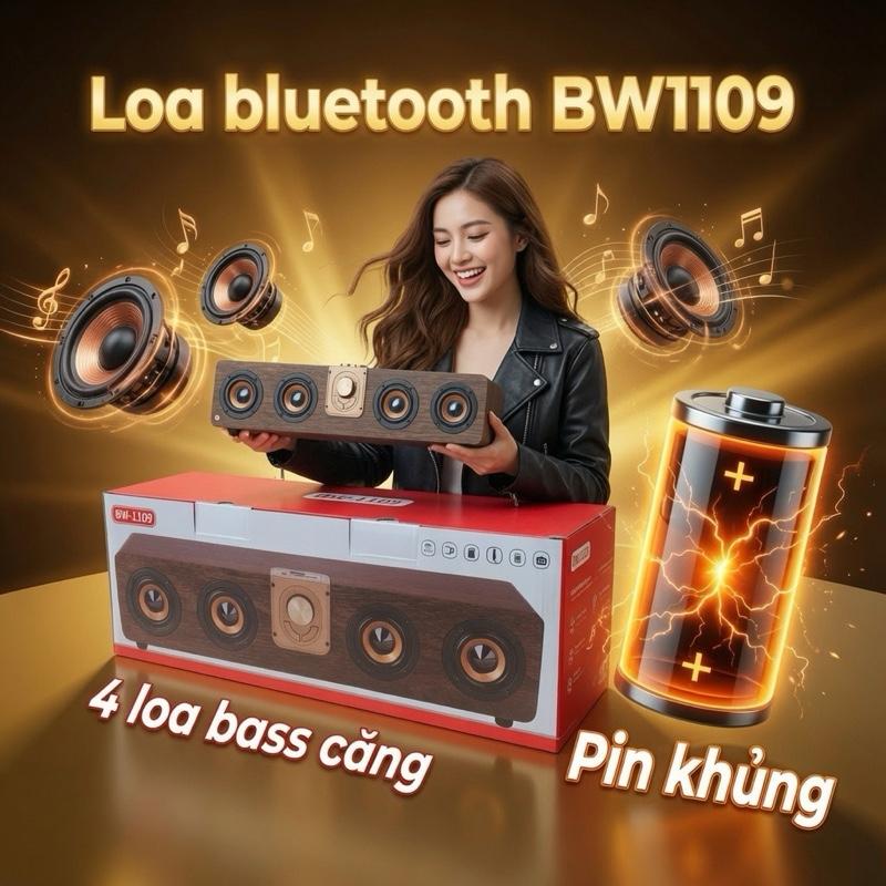 Loa Bluetooth BW1109 4 Loa Bass Căng - Nghe Nhạc Cực Đỉnh - Củ Loa Kem