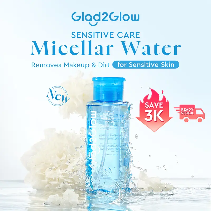 [BPOM] Glad2Glow Micellar Water Gather 1/2/3pcs 300ml Mugwort Salicylic Acid Acne Clear Yuja Vitamin C Glow Boosting Tremella Panthenol Sensitive Care Barrier  sensitif Untuk Kulit Berjerawat Pembersih Wajah Make Up Remover Cleansing Water dan Melembabkan 2