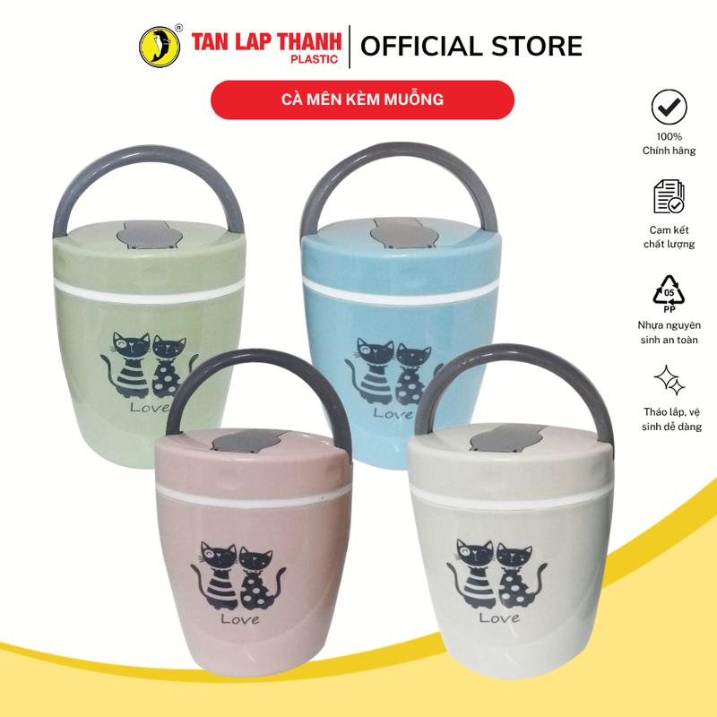 Cà mên giữ nhiệt kèm muỗng Tân Lập Thành, camen nhựa 3 ngăn tiện lợi màu pastel, dễ dàng mang theo