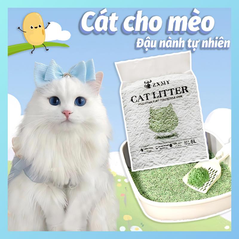 Túi 6L Cát thơm cho mèo,Cát đậu phụ cho mèo vệ sinh cho mèo 6L vón cục khử mùi tốt, có thể xả bồn cầu cát  mèo,clumping cat litter