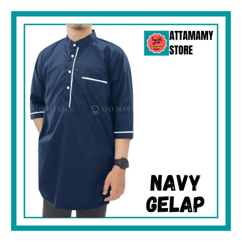 Baju Koko Kurta Pakistan Qomishu Original Bahan Katun Poplin Baju Taqwa Takwa Pria Dewasa 6
