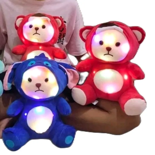 Hadiah boneka Beruang Cosplay Lucu dan Menggemaskan dengan Lampu LED Berukuran 30cm musim dingin
