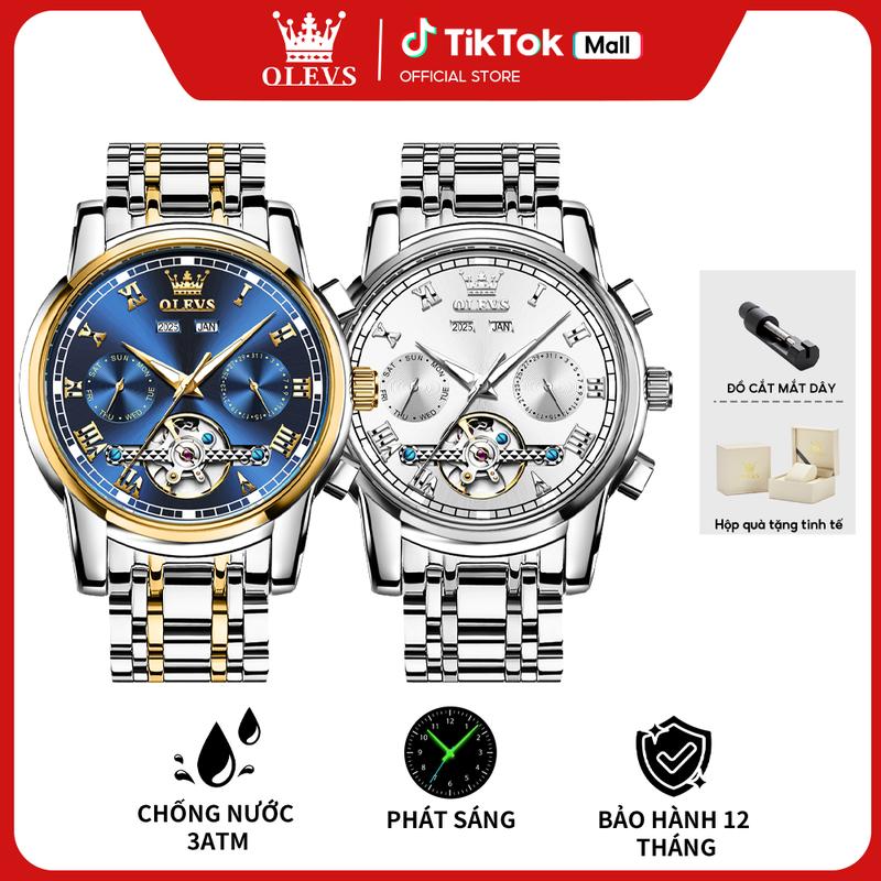 Đồng Hồ Cơ Nam Chính Hãng Cao Cấp OLEVS 6607 Dây Thép Không Gỉ Chống Nước Phát Sáng Dạ Quang Đẳng Cấp Thời Trang Cho Quý Ông Size 41MM