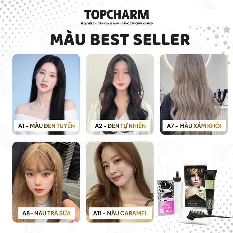 TOPCHARM MALL Kem Nhuộm Tóc Màu Thời Trang Nâu Lạnh Xám Khói Đỏ Tím Nâu Cam 30 Màu Không Tẩy Không Khô Không Rát Tóc Chamis 120ml Dụng Cụ Kèm Oxy Bao Tay Lược Đổi Màu Tóc