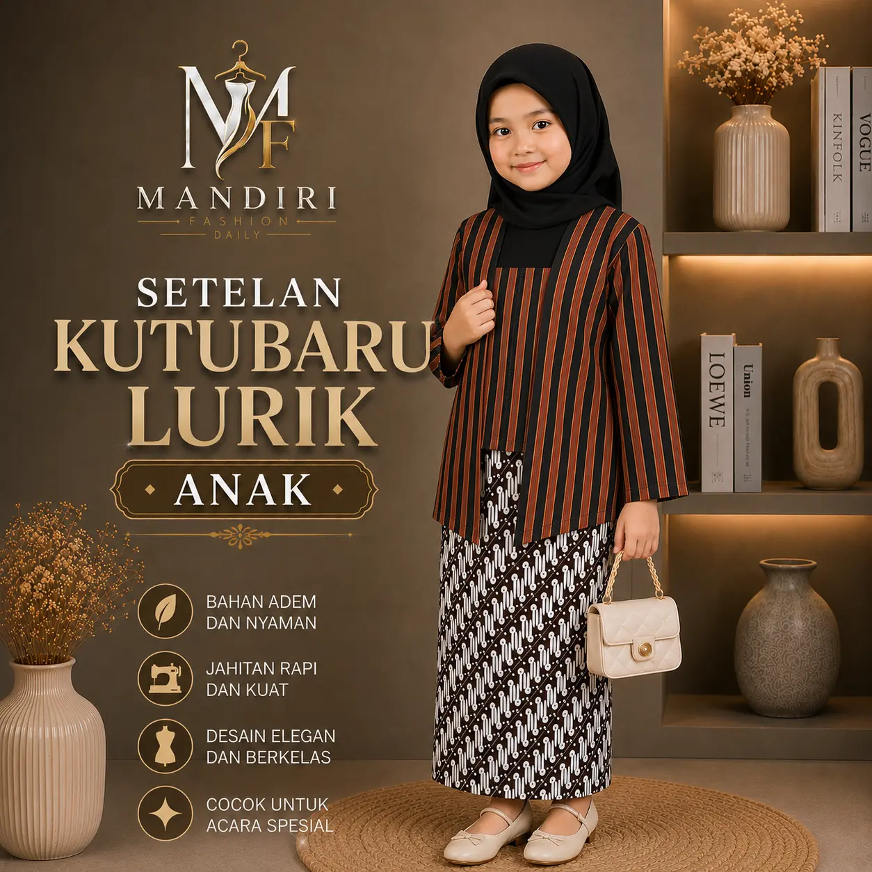 Setelan KutuBaru Lurik Premium Perempuan Anak | Baju Adat Jawa Modern | Rok + Atasan