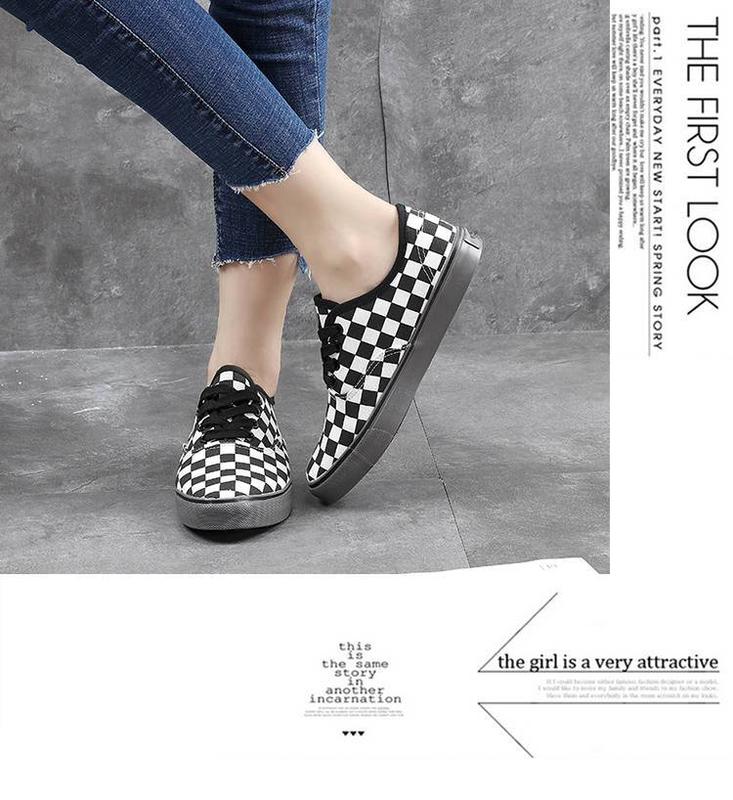 Product Introduction of Spring New Canvas Shoes Men's Black and White Plaid Shoes Low-Top Breathable Slip-on Lazy Shoes Casual Trendy Sneakers 11