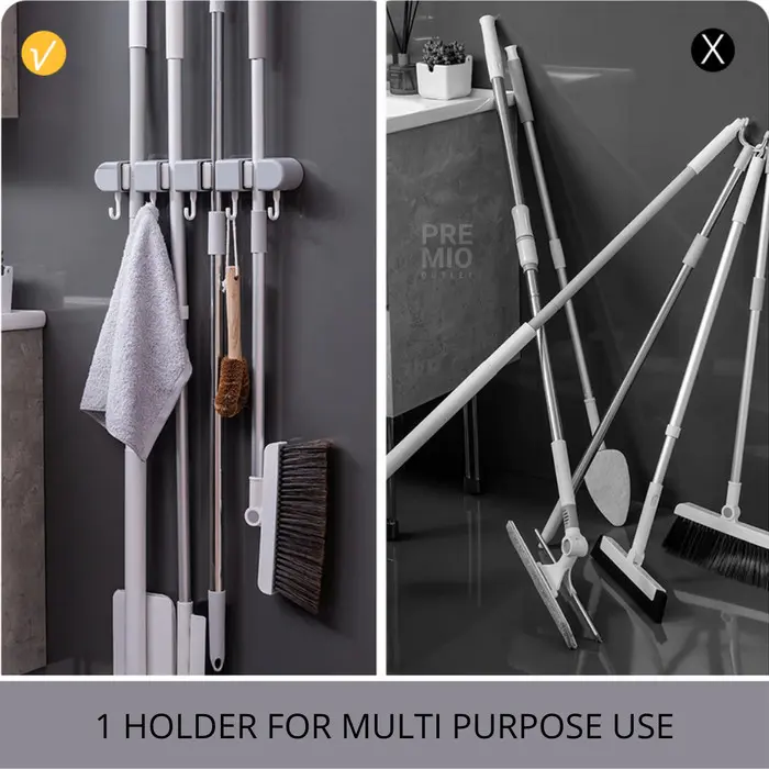 PREMIO Tempat Penjepit Gantungan Sapu dan Pel Mop Broom Holder 4 Slot