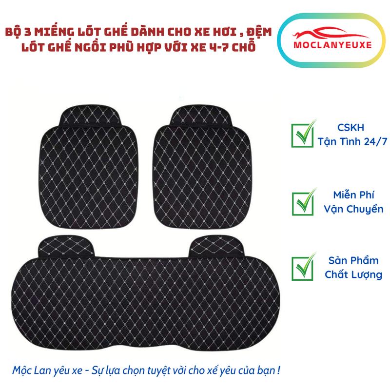  Bộ 3 Miếng Lót Ghế Dành Cho Xe Hơi  Đệm Lót Ghế Ngồi Phù Hợp Với Xe 4-7 Chỗ - Mộc Lan Yêu Xe 