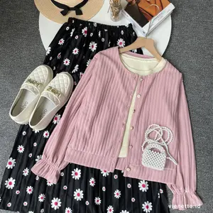 Vienetta.id-ONESET SETELAN WANITA KEKINIAN BAJU ROK PANJANG WANITA REMAJA KEKINIAN ATASAN CARDI KNIT HORNET DAN ROK PLISKET PREMIUM FIT TO XL OUTFIT HEALING OUTFIT NGEDATE STUDYTOUR NONGKI KEKINIAN SIMPLE KOREAN STYLE FASHION KEKINIAN 2026 Regular
