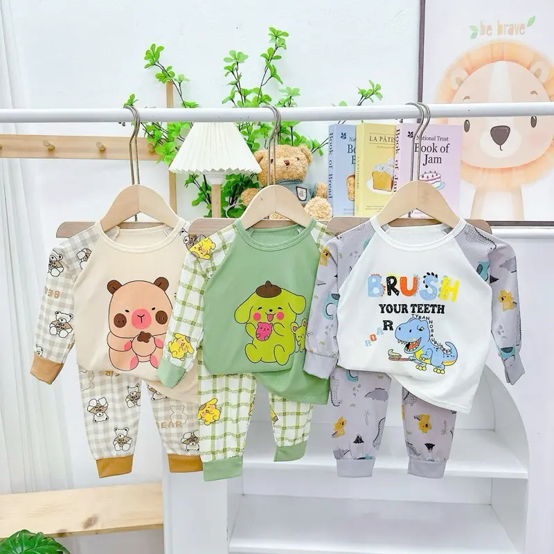 Bộ dài tay thun tăm mềm mịn (6-16kg), mỏng mát in hình dễ thương cho bé trai bé gái (chọn mẫu) 7