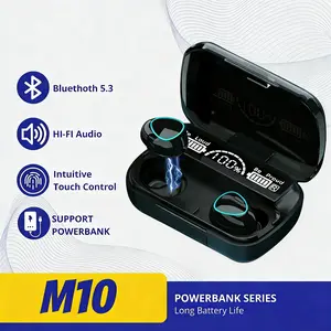 [COD] PROMO! TWS M10 Original Bluetooth 5.3 Wireless Earphone Full Bass Stereo Powerbank 3500mAh Digital LED Indicator Headset