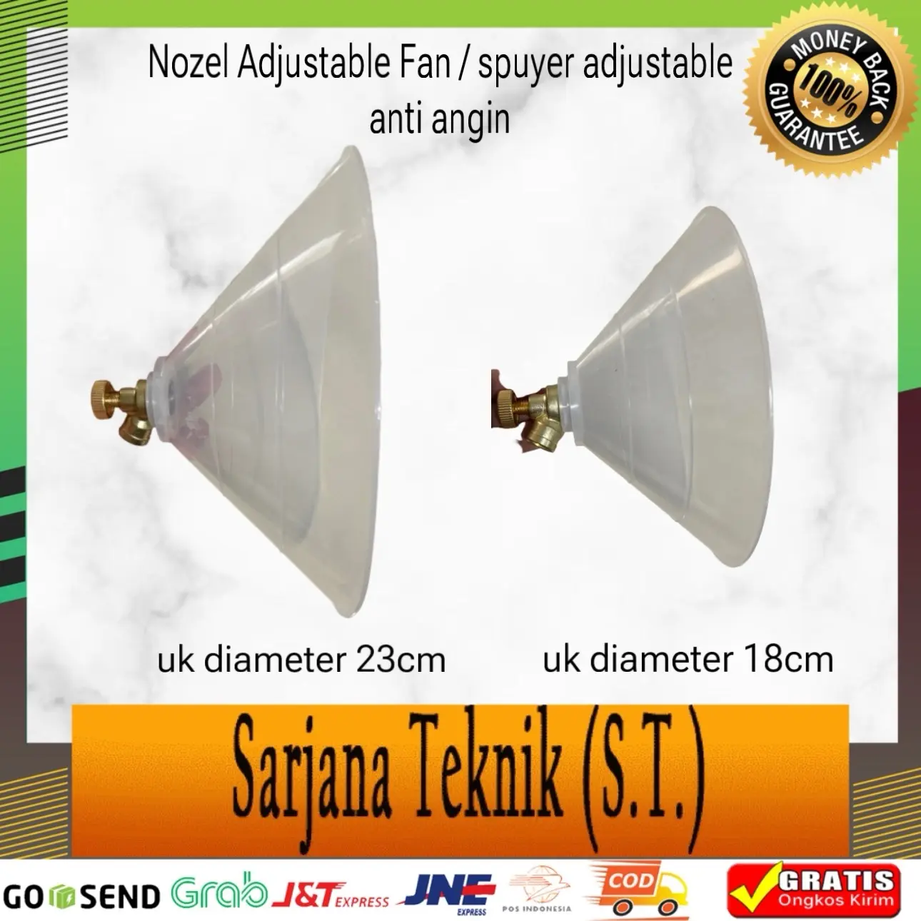 Nozel fan Adjustable kuningan / Spuyer embun anti angin / nozel corong anti angin