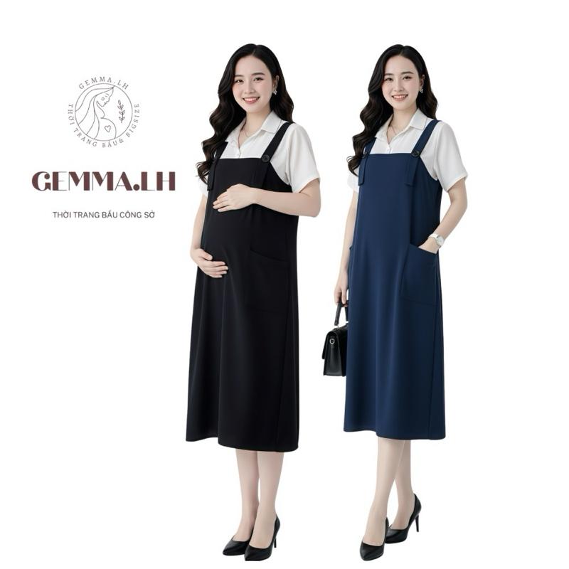  Yếm bầu  Y2  GEMMA.LH đen và xanh đen,phong dáng suông A có hai túi trước Đầm Bầu Váy Bầu 
