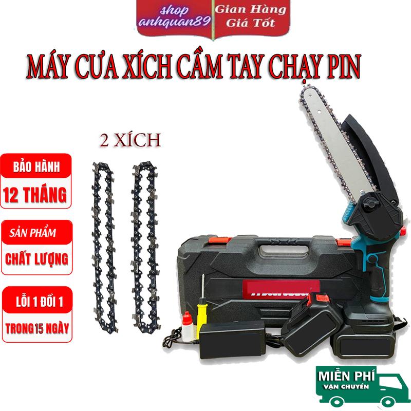 Máy Cưa Xích Cầm Tay Chạy Pin Cưa Gỗ 2 PIN 199V Lõi Đồng Mạnh Mẽ Bền Bỉ Hệ Thống Bơm Nhớt Tự Động New 2025