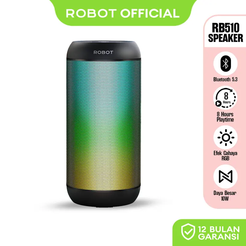 ROBOT Speaker Bluetooth Superbass 10W IPX4 With RGB Light Speaker Wireless Waterproof RB510 Original - Garansi 1 Tahun 0