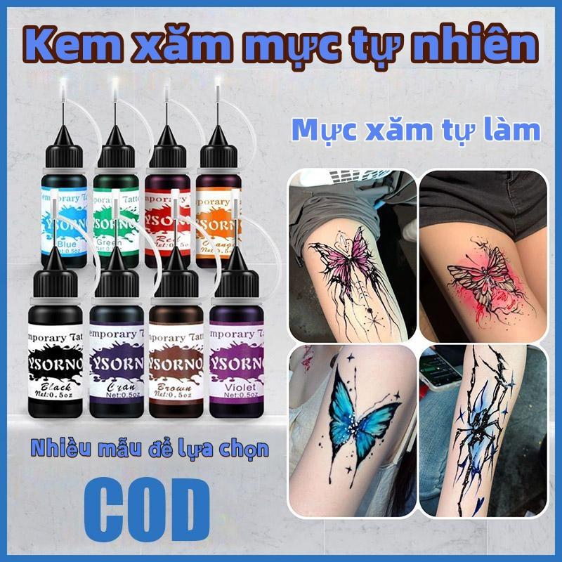 Mực xăm tạm thời DlY Tattoo 7 màu và hơn 500 mẫu thiết kế hình xăm có thể tái sử dụng hoa văn dễ tô màu màu sắc rực rỡ mực xăm tạm thời chống nước nhãn dán