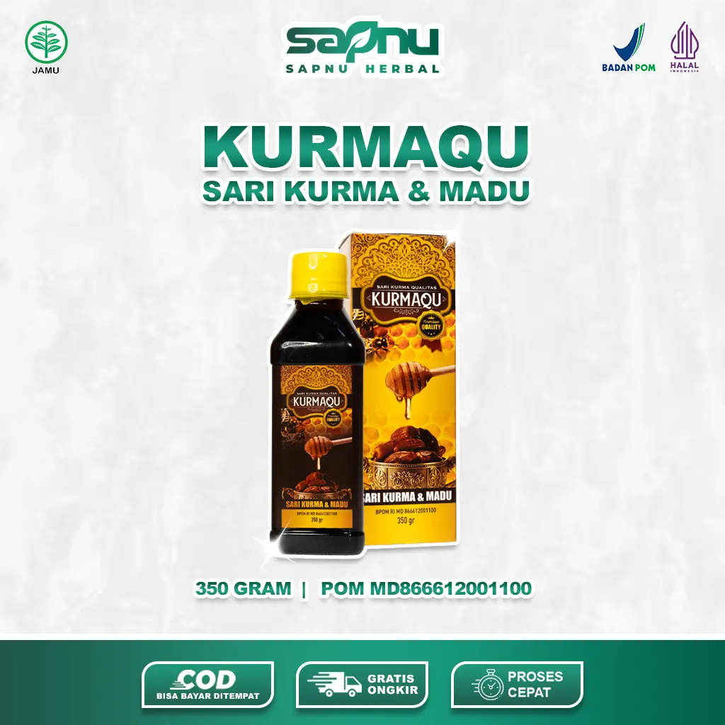 Sapnu Herbal - Kurmaqu Ekstrak Sari Kurma dan Madu Isi 350 Gram, Solusi Kesehatan Tubuh & Pengobatan Honey Syrup Sirup