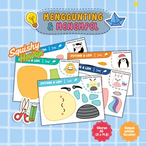 Lembar Aktivitas Gunting Tempel Tema Squishy / Worksheet Menggunting dan Menempel