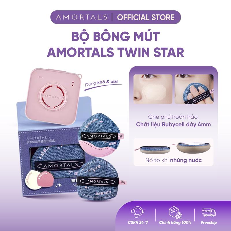 Bông Mút Trang Điểm Nền AMORTALS TWIN STARS Cao Cấp - Đàn Hồi Tốt, Thoáng Khí, Không Ăn Kem Nền, Mút Đánh Cushion Tiện Dụng, Dễ Dùng Không Kén Da Giúp Lớp Nền Mịn Chuẩn Makeup Artist Phù Hợp Học Sinh, Người Mới Makeup Kèm Cọ Hoặc Hộp Đựng