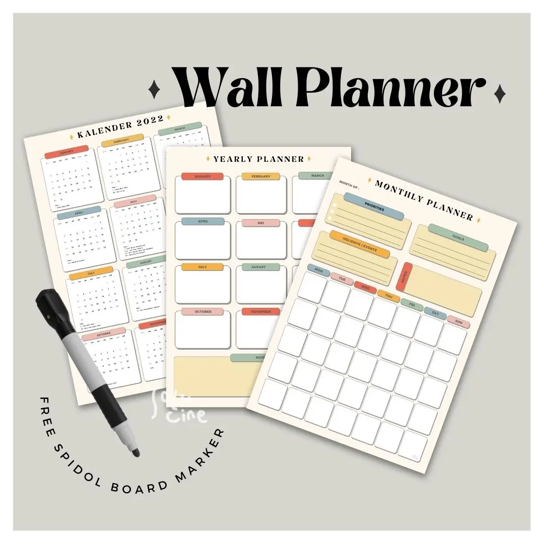 Wall Planner Solucine - Tutti Frutti Series - Yearly Planner / Monthly Planner / Weekly Planner / Daily Planner / Meal Planner / Habit Tracker / Study Planner / To do List / Shopping List