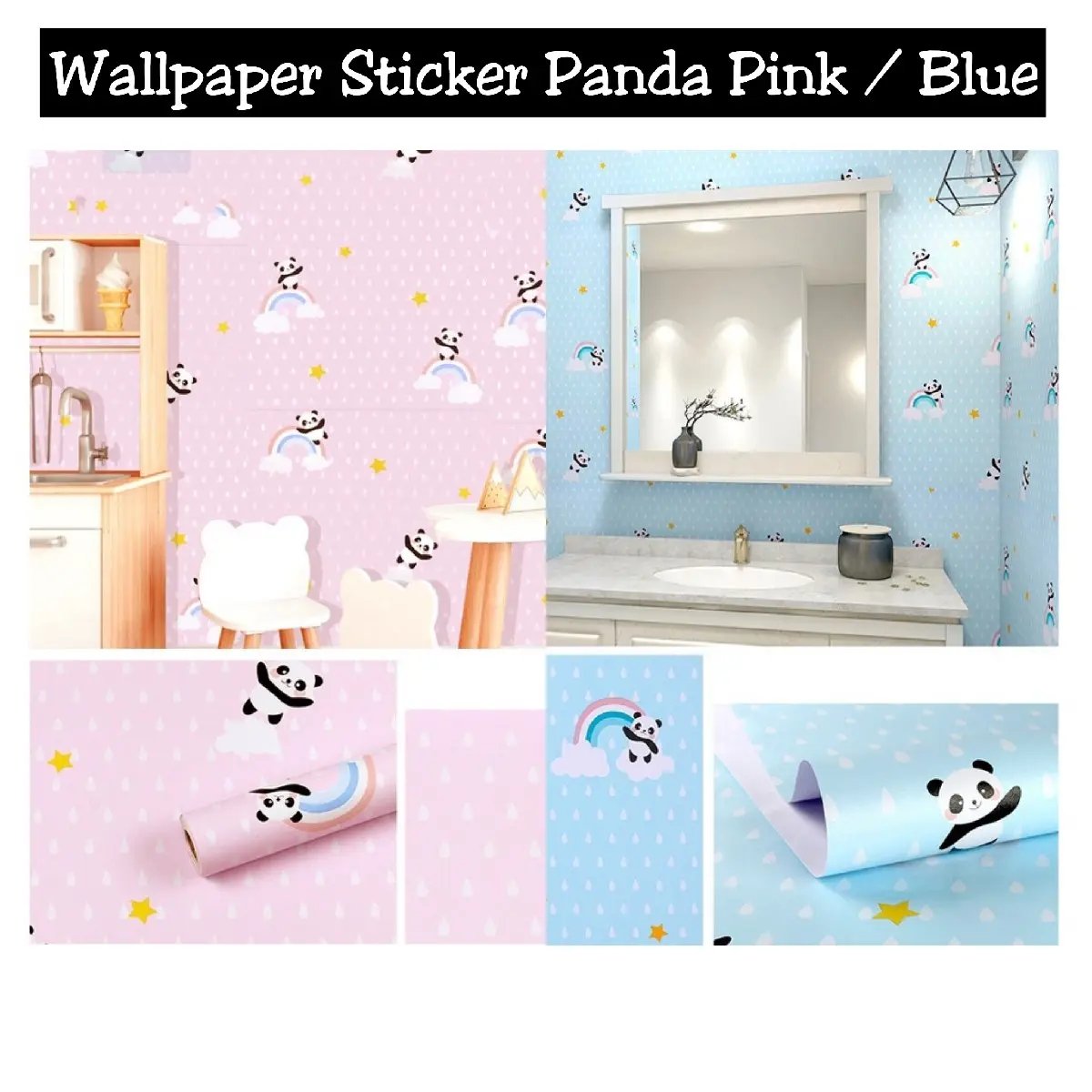 WALLPAPER STICKER DINDING PANDA PINK / BLUE - @Chinpanda.shop