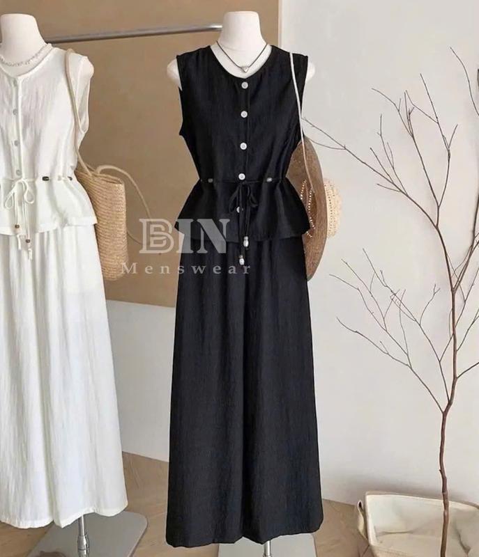 SET bộ Đồ Nữ Sang Trọng Quý Phái, Hàng Thiết Kế, phong Cách Hàn Quốc, Áo sát nách và Quần ống xuông, Thời Trang Mùa Hè, Đồ dự tiệc, đi chơi đi du lịch