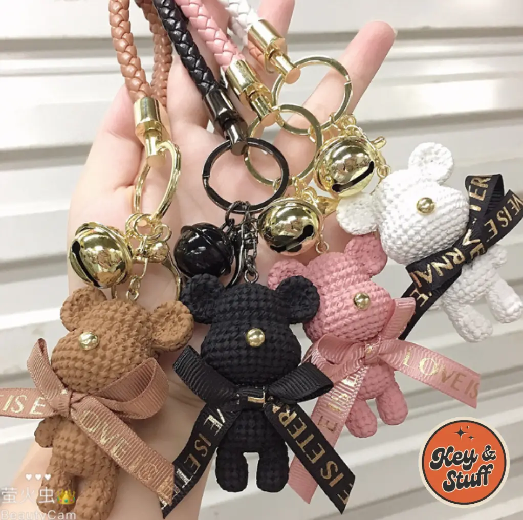 Set Gantungan Kunci Beruang Resin Wol Gantungan Kunci Mobil Motor KeyChain Liontin Tas motif Bear Hadiah Pasangan