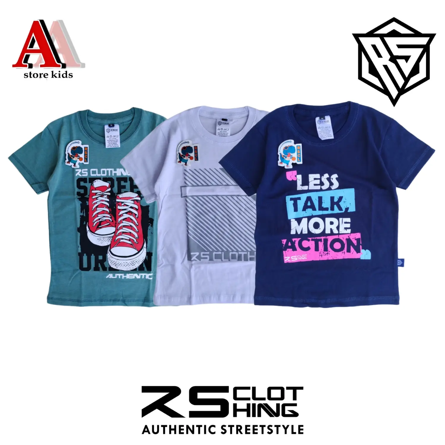 Paket 3 pcs Kaos Distro Anak Laki Laki Perempuan Usia 4-14 Tahun Bahan Cotton