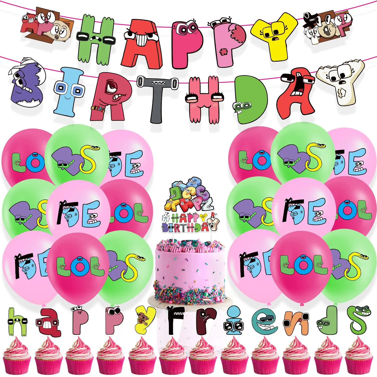 Unique Alphabet Lore Theme Birthday Party Decorations Supplies Balloon Pull Flag Set
