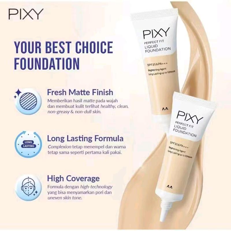 Pixy Perfect Fit Liquid Foundation SPF35 PA++ Gratis Pixy UV Whitening Two Way Cake Refill Wajah 5