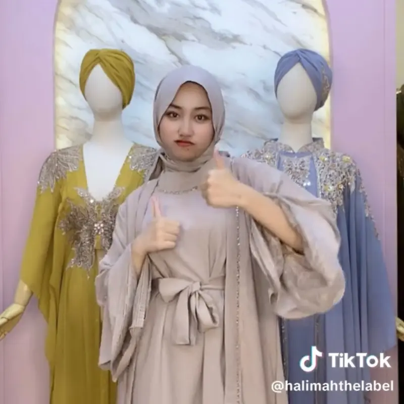 HALIMAH - NAMEERA Set Belt Dan Pashmina | Baju Gamis Abaya Kaftan Dress Wanita Muslim Kondangan Pesta Pengajian Model Baru Mewah Elegan Simple 7