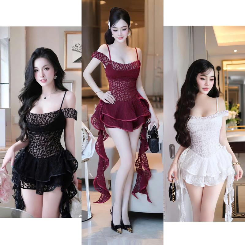 D799 (TÁO ĐỎ BIGSIZE 55-90KG) ĐẦM THIẾT KẾ BIGSIZE ĐẦM REN TRỄ VAI 2 DÂY PHỐI TUA RUA