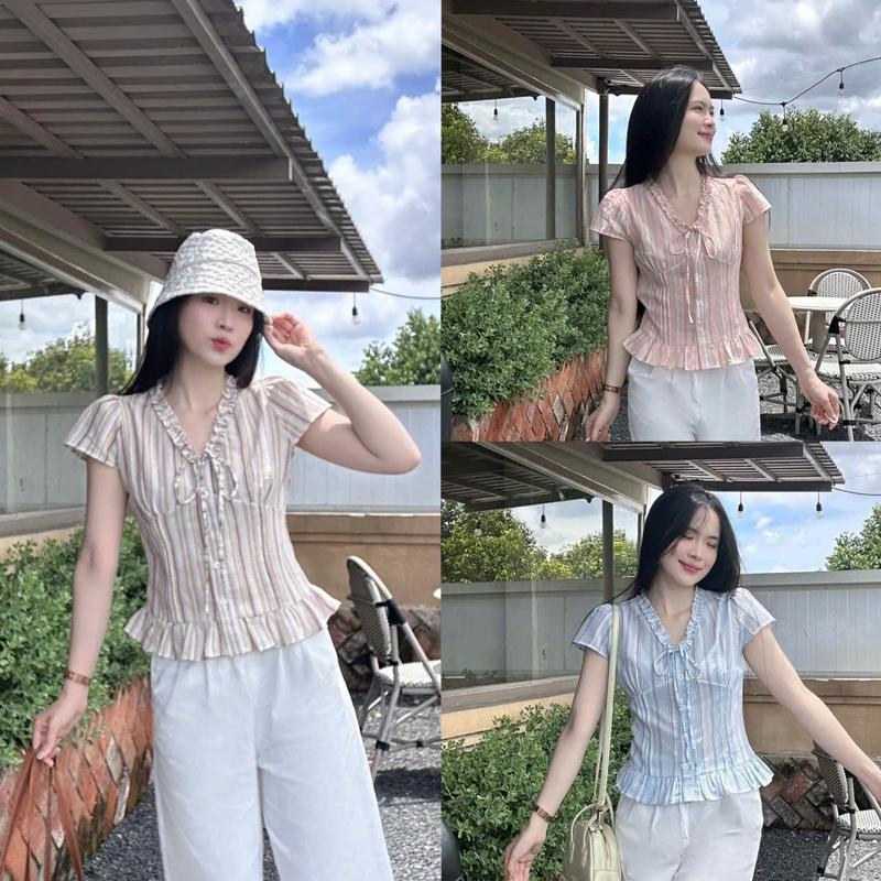   SALE  Áo sơ mi nữ linen xếp ly tay hến trẻ trung LAMO - B1458 