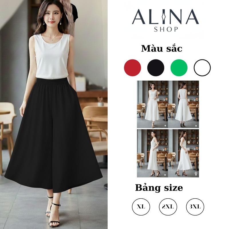 Quần váy nữ dáng lửng bigsize có 2 túi lưng chun mềm phom rộng mặc mát thoải mái,quần nữ ống rộng nữ dáng váy 50cm che khuyết điểm chân váy quần ngố hack dáng xinh quần ngố quần thun Women culottes Voan quan dui ong cuc rong xuân hạ thu đông QLT Women Nữ