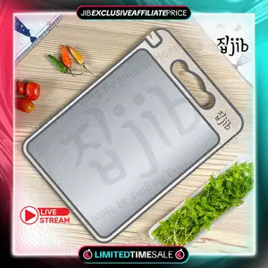 [EXCLUSIVE CREATOR] JIB Double Sided Cutting Board / Talenan stainless 2 sisi / Jerami Chopping Board Multifungsi dengan pemarut dan pengasah