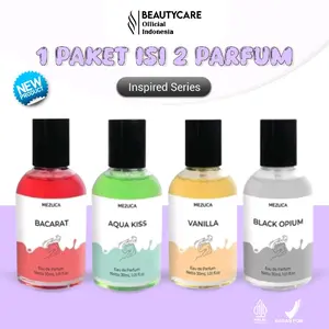 BUNDLING 1 PAKET ISI 2 PARFUM MEZUCA INSPIRED SERIES BACARAT AQUA KISS VANILLA BLACK OPIUM UNISEX AROMA LEMBUT FEMINIM DAN MASKULIN 35ML