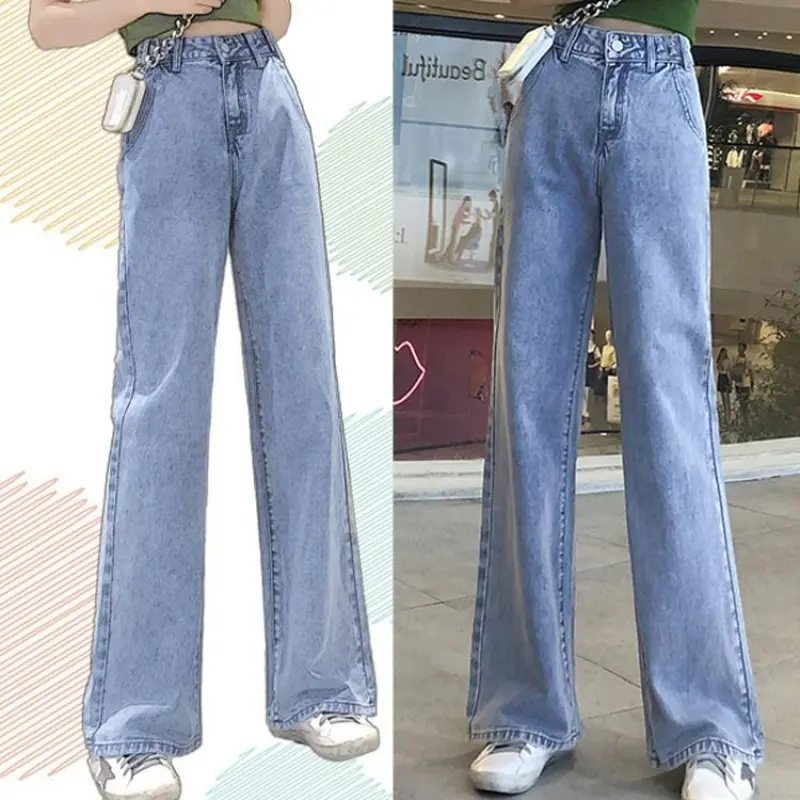Women jeans loose wide leg jeans high waist Korean style casual fashion mopping pants seluar Wanita ladies Pant Womenswear Bottom