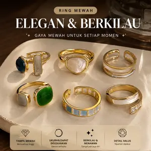 [JUNKSAILA] Cincin Zamrud Wanita Gaya Dingin Desain Ceruk Cincin Terbuka Mewah Ringan yang Dapat Disesuaikan