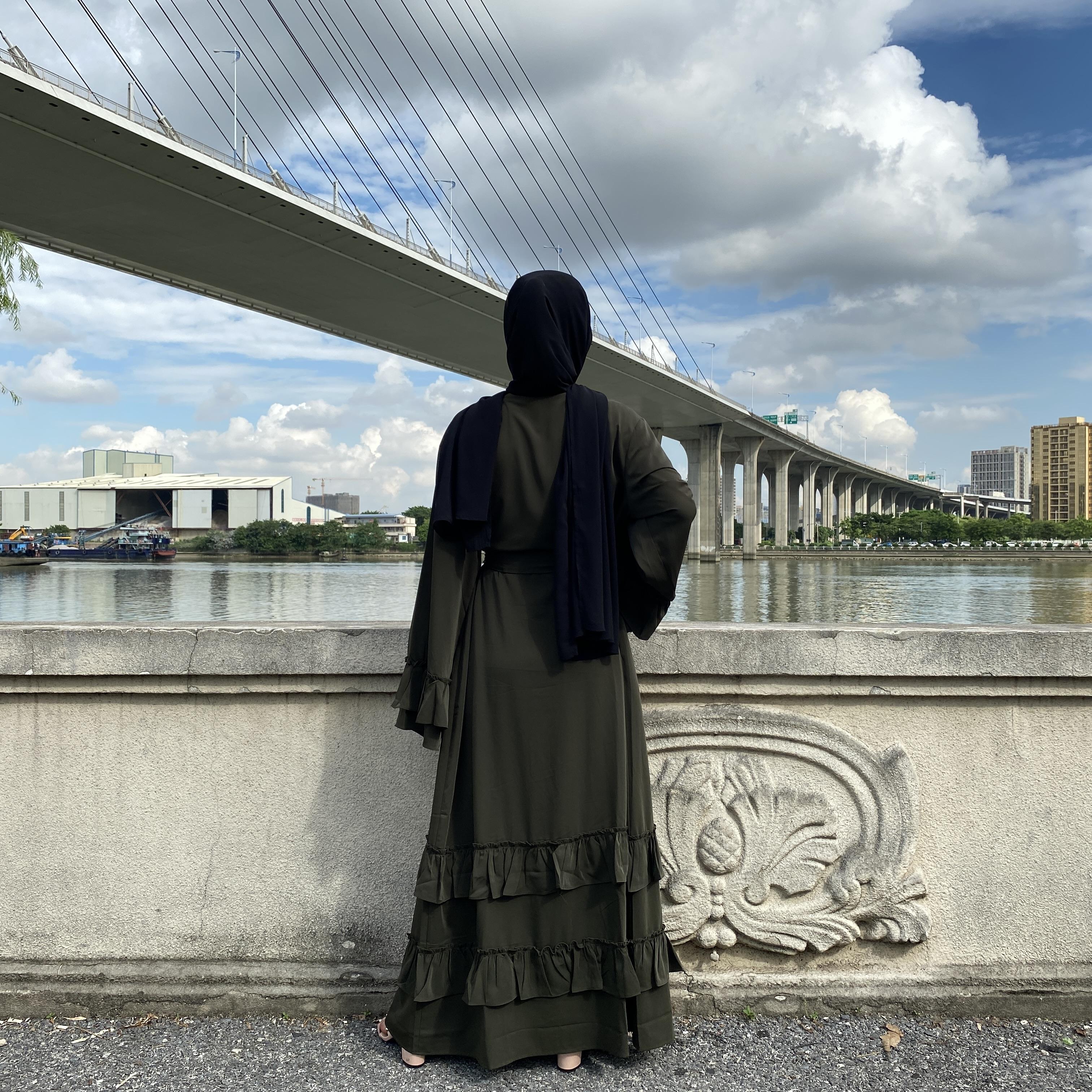02#New Arrivals Arab Fashion Printed Lantern Sleeve Cardigan Robe Muslim Abaya - CHAOMENG MUSLIM SHOP